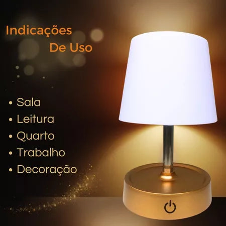 Luminária Dourada de Mesa Touch Recarregável