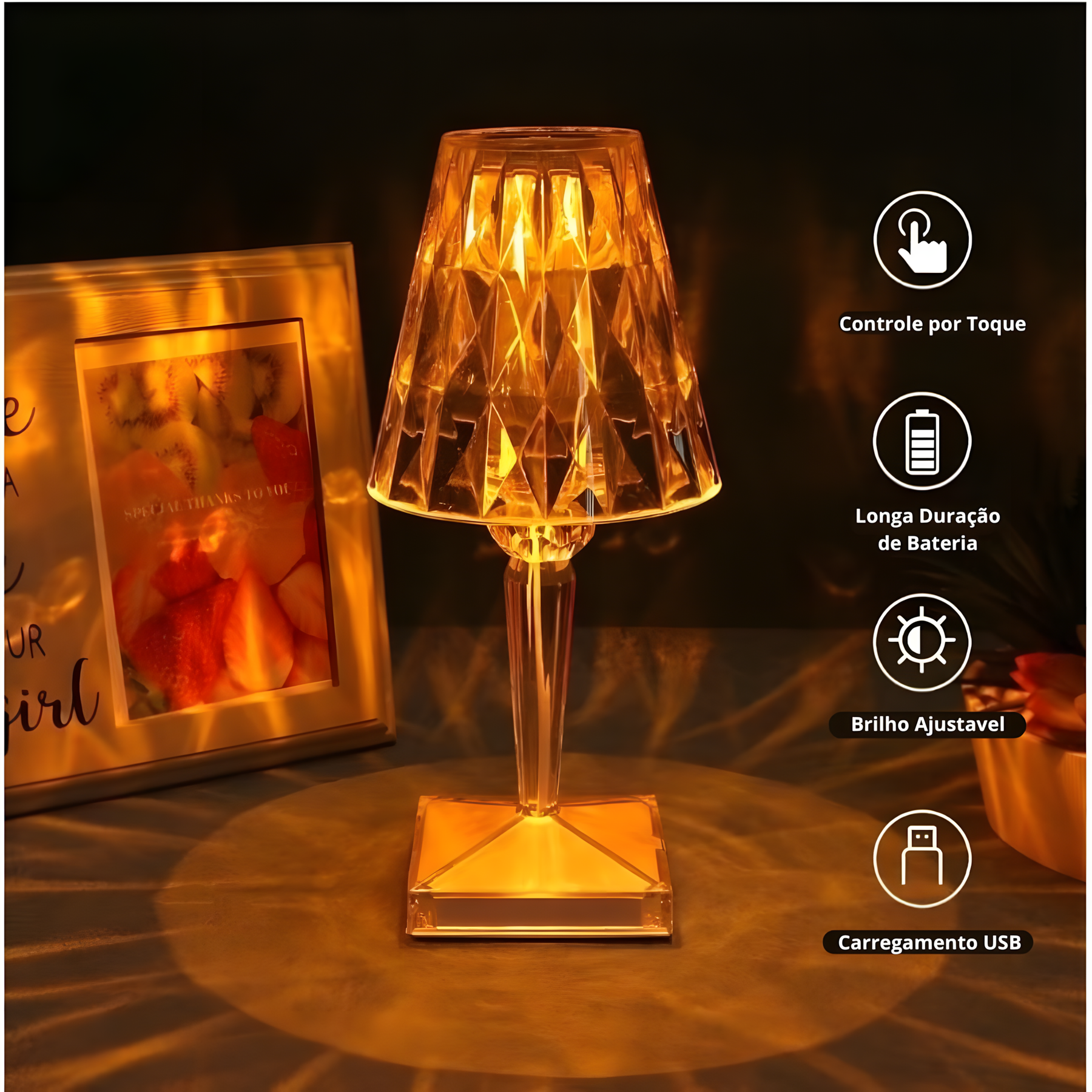 Luminária de Mesa Cristal Diamantina LED - Prestigea