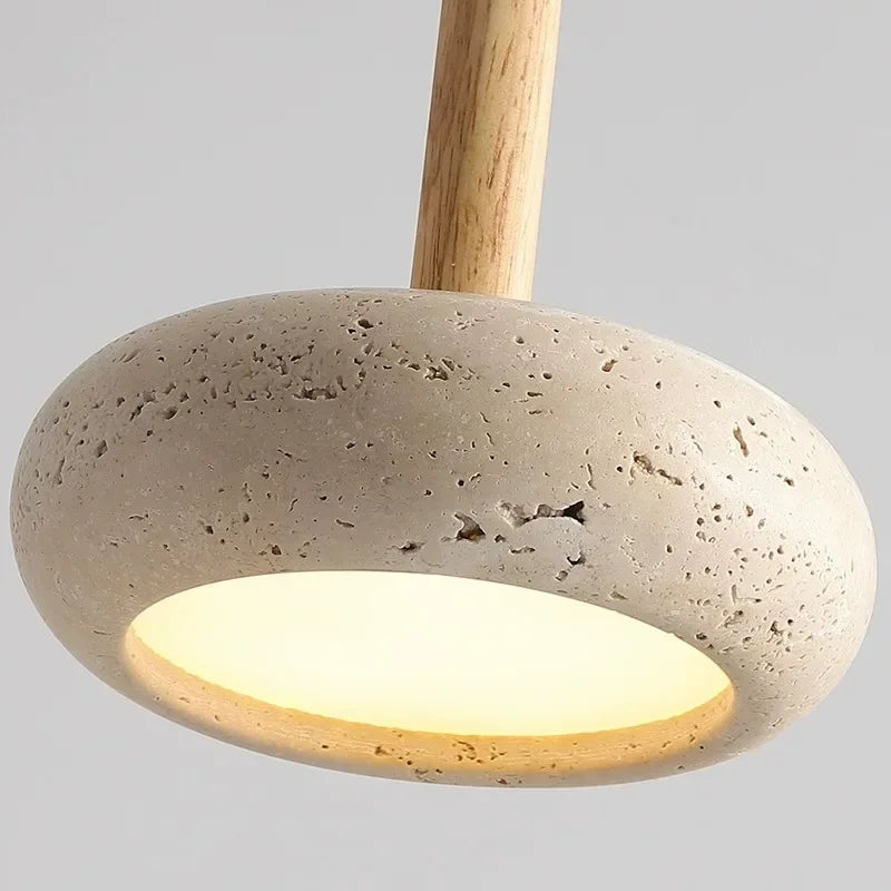 Pendente de Teto LED Wabi Sabi [Pedra Natural e Madeira Francesa] - Prestigea