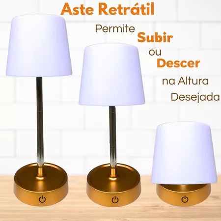 Luminária Dourada de Mesa Touch Recarregável